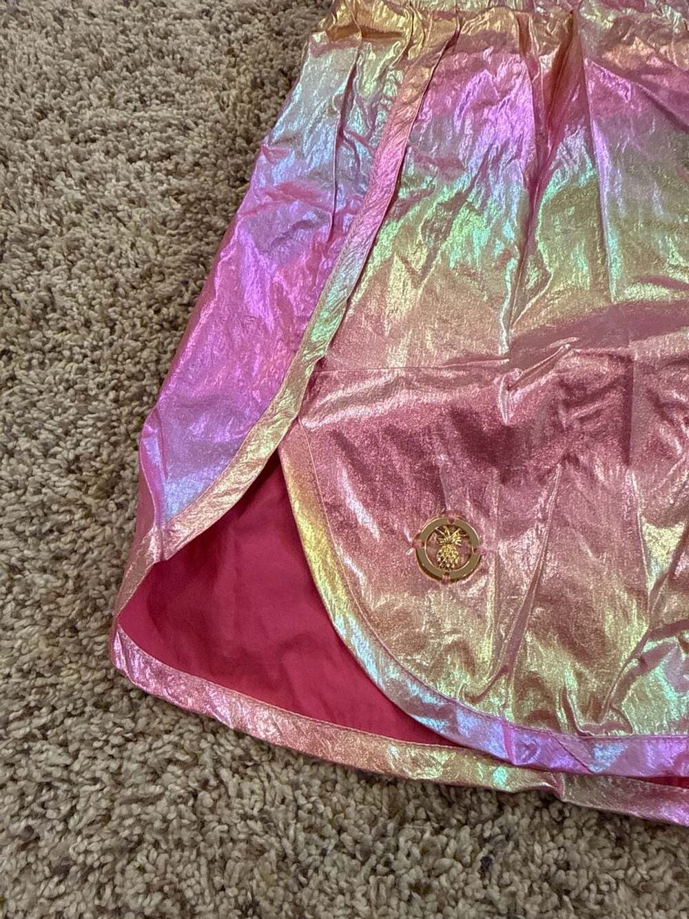 Simply Southern Pink Metallic Iridescent High Waisted Running Shorts - Large
